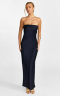 Zaya Midi Elbise - Straplez Saten Slip Elbise - Lacivert