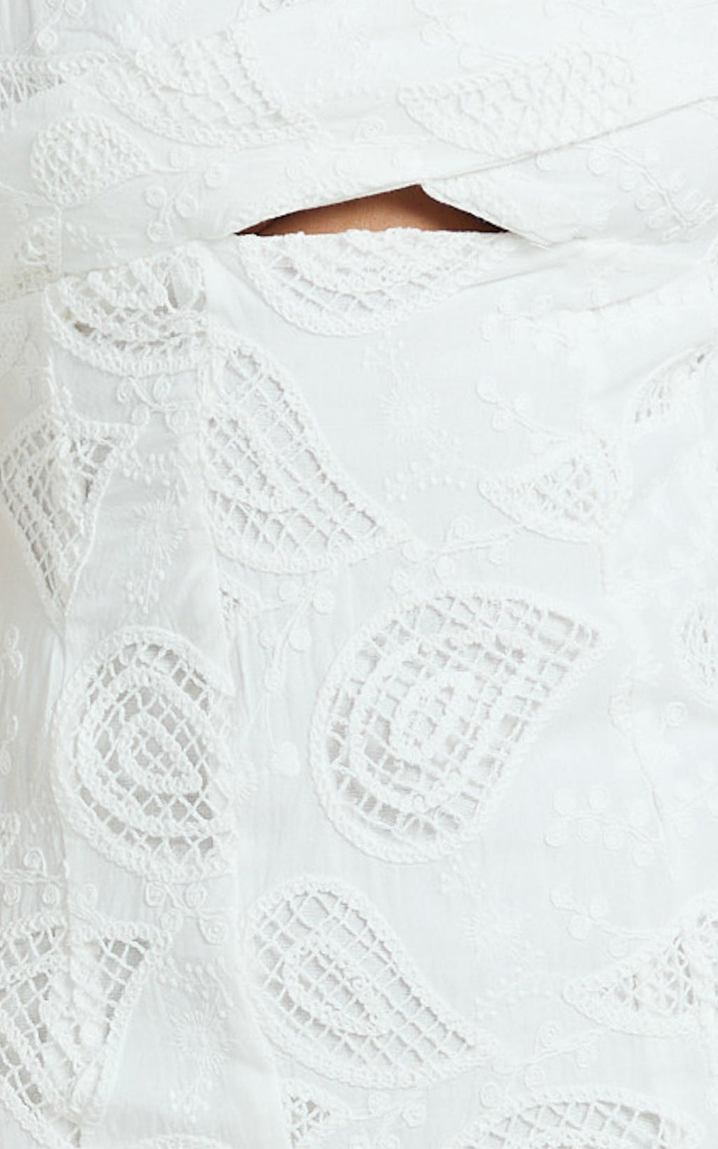 Zayla Mini Elbise - Beyaz Kalp Yaka Arkadan Bağlamalı Broderie Elbise