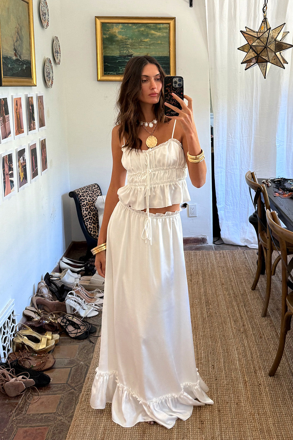 Dahlia Beyaz Saten Maxi Etek
