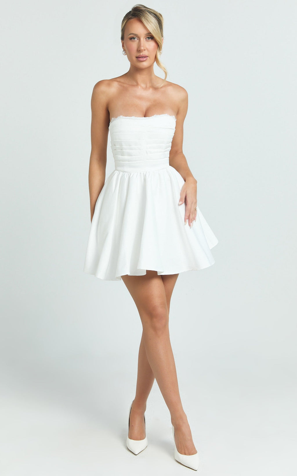 Bianca Mini Elbise - Straplez Fit & Flare Elbise - Kırık Beyaz