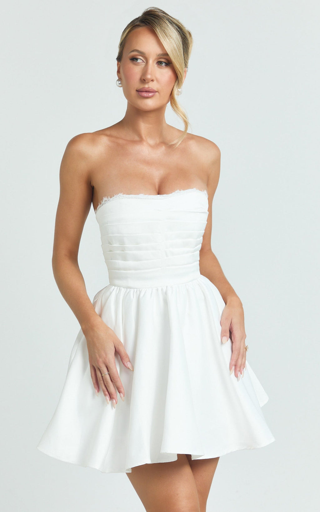 Bianca Mini Elbise - Straplez Fit & Flare Elbise - Kırık Beyaz